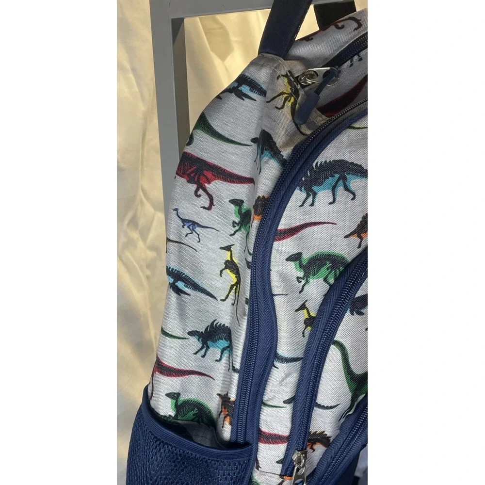 Tommy Bahama Kids Backpack Bag Navy Blue/Grey Colorful Dinosaurs 4 Zip Pockets